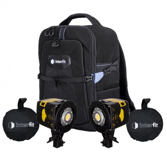 Interfit Badger Beam 60w Two Head Video Lighting Softbox Kit with Backpack